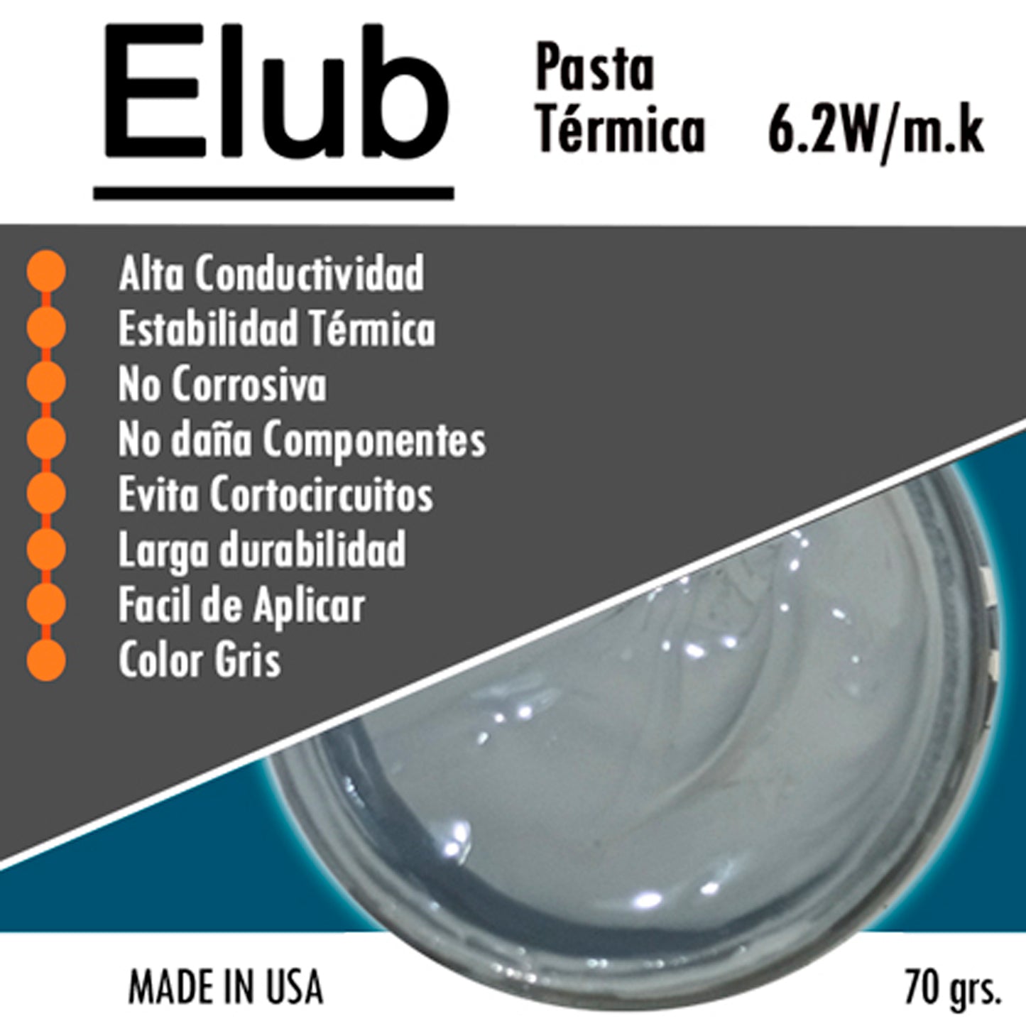 Pasta Térmica Gris 70gr Elub 6.2w/m.k Maravillosa!!!